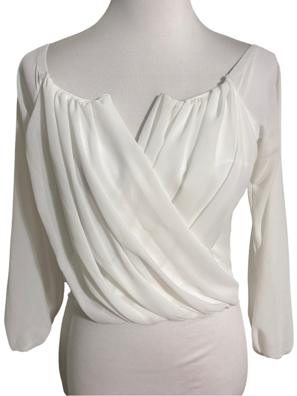 Winsor White Draped Blouse Crossover Front Women's
